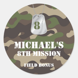 Army Camo Verjaardagsfeestje Label Sticker
