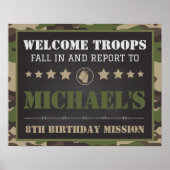 Army Camo Verjaardagsfeestje Welkomstbord Poster (Voorkant)