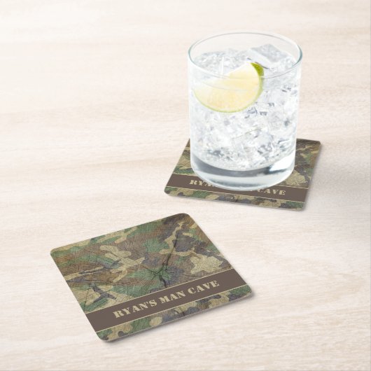 Army Camo Wood Texture Camouflage Groen Man Grot Kartonnen Onderzetters (Insitu)