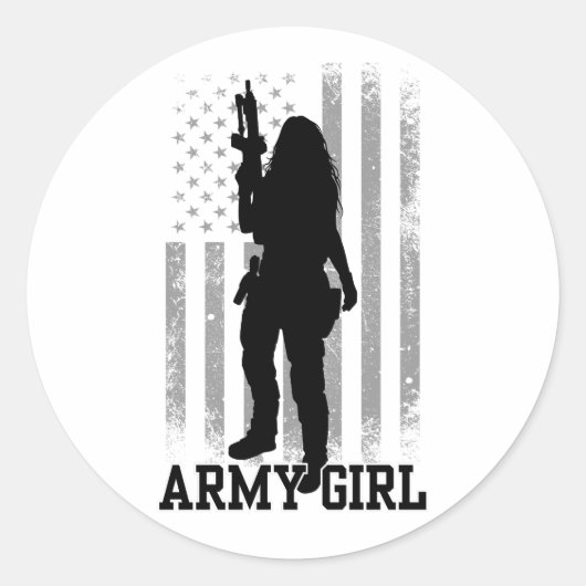 Army Girl Ronde Sticker (Voorkant)