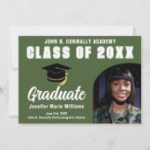 Army Green Afstuderen Foto Militair Afstuderen Aankondiging (Voorkant)