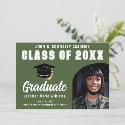 Army Green Afstuderen Foto Militair Afstuderen Aankondiging (Staand voorkant)