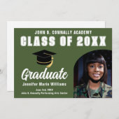 Army Green Afstuderen Foto Militair Afstuderen Aankondiging (Voorkant / Achterkant)