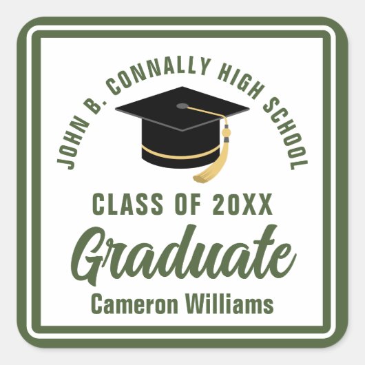 Army Green Afstuderen Personalized Graduation Part Vierkante Sticker (Voorkant)
