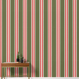 Army Green & Barn Red Double Rugby Stripe  Behang