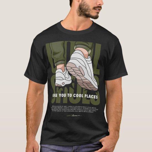 Army Green & Black Streetwear Graphic Tee T-shirt (Voorkant)