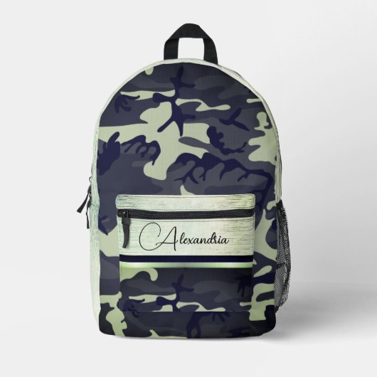 Army Green Camo Shimmery Chic gepersonaliseerd Bedrukte Rugzak (Voorkant)
