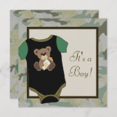 Army Green Camouflage Baby Boy Douche Uitnodiginge Kaart (Voorkant / Achterkant)