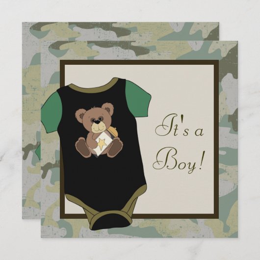 Army Green Camouflage Baby Boy Douche Uitnodiginge Kaart (Voorkant / Achterkant)