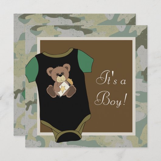 Army Green Camouflage Baby Boy Shower Kaart (Voorkant / Achterkant)