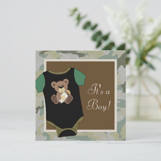 Army Green Camouflage Baby Boy Shower Kaart (Staand voorkant)