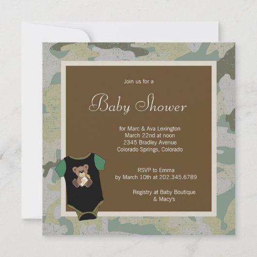 Army Green Camouflage Baby Boy Shower Kaart (Achterkant)