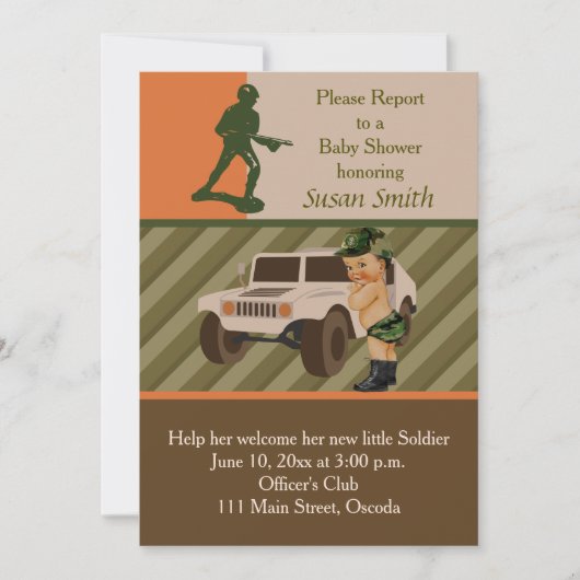 Army Green Camouflage Baby shower Invite Kaart (Voorkant)