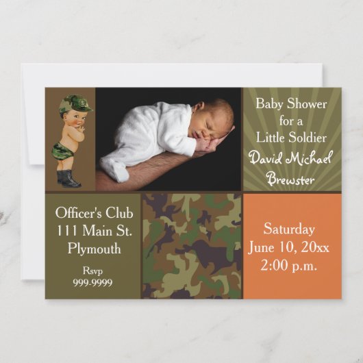 Army Green Camouflage Foto Baby shower Kaart (Voorkant)