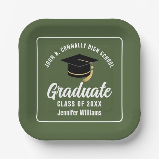 Army Green Graduation Party Custom Square Papieren Bordje (Voorkant)