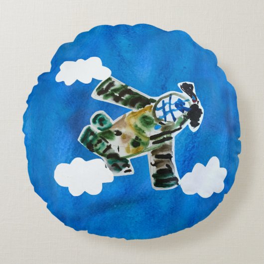 Army Jet - Kunst voor kinderen Rond Kussen (Voorkant)