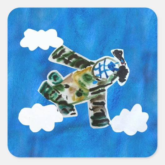 Army Jet - Kunst voor kinderen Vierkante Sticker (Voorkant)