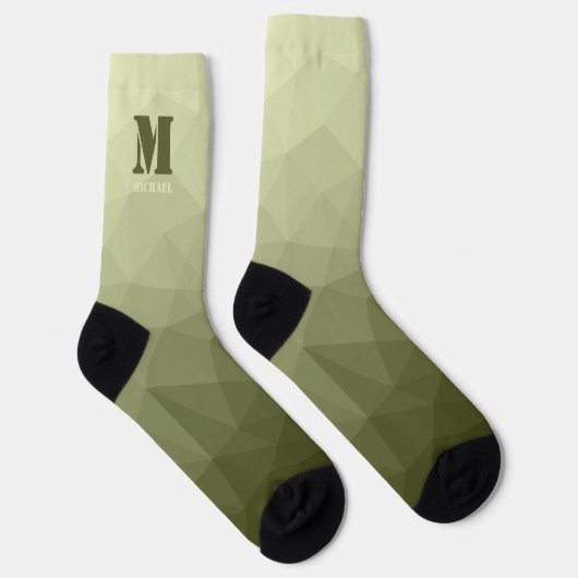 Army light green geometric mesh pattern Monogram Sokken (Rechts)