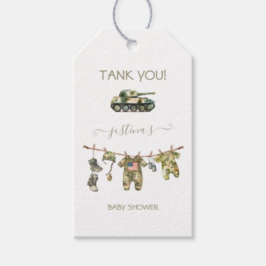 Army Military Baby shower waslijn Cadeaulabel (Voorkant)