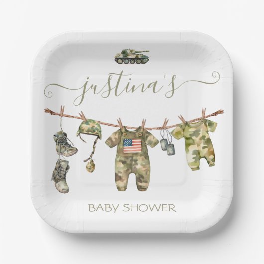Army Military Baby shower waslijn Papieren Bordje (Voorkant)