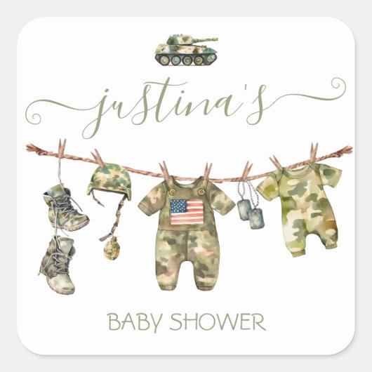 Army Military Baby shower waslijn Vierkante Sticker (Voorkant)