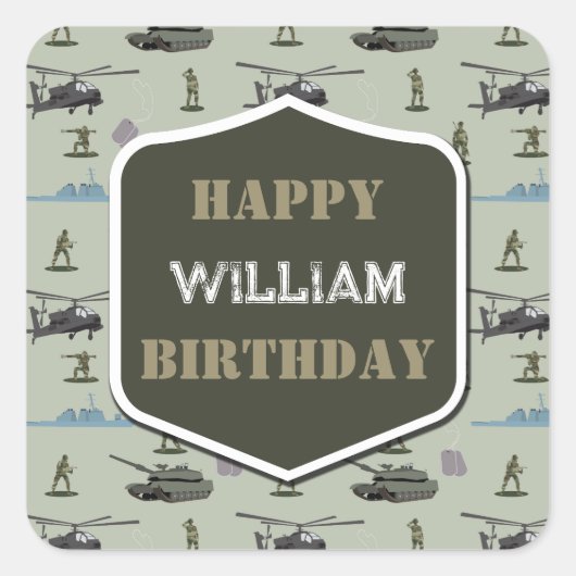 Army Military Camouflage Green Camo Birthday Vierkante Sticker (Voorkant)