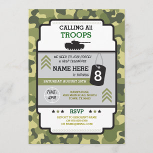 ARMY MILITARY TROOPS TANK INVITE BIRTHDAY PARTY KAART