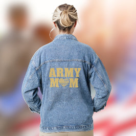 Army Moeder Hartvormige Vlag Gouden Typografie Denim Jacket