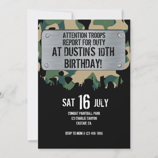 ARMY Party, Army Birthday Invitation, Army InvitE Save The Date (Voorkant)