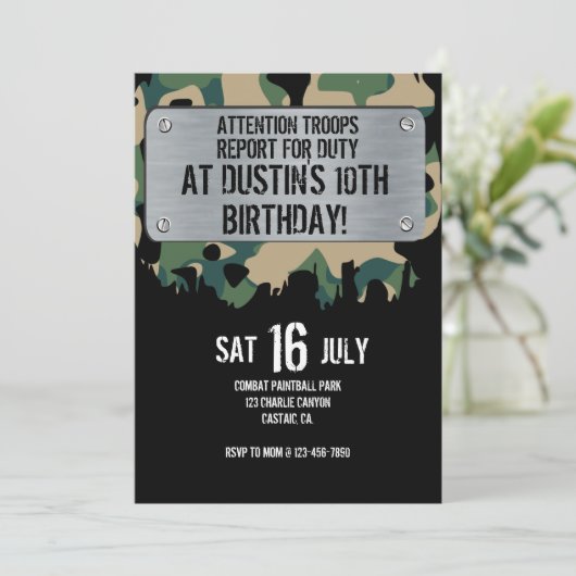 ARMY Party, Army Birthday Invitation, Army InvitE Save The Date (Staand voorkant)