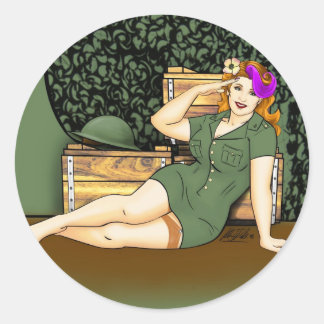 Army Pin-Up Ronde Sticker
