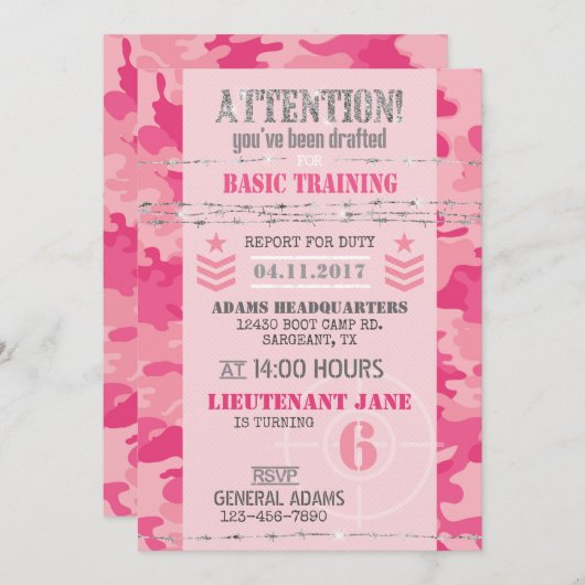 Army Pink GI Jane Camouflage Militaire Verjaardag Kaart (Voorkant / Achterkant)