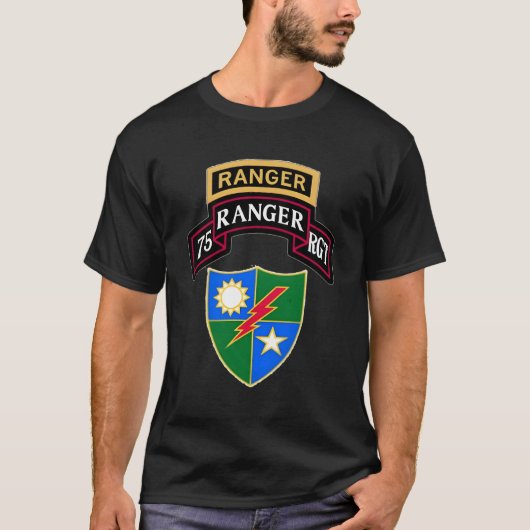 Army Ranger 75th Ranger Regit Tab Scroll Crest T-shirt (Voorkant)