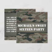 Army Style Sweet 16 Birthday Party Invitation Kaart (Voorkant / Achterkant)