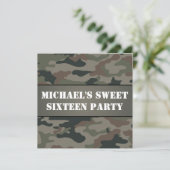Army Style Sweet 16 Birthday Party Invitation Kaart (Staand voorkant)