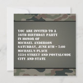 Army Style Sweet 16 Birthday Party Invitation Kaart (Achterkant)