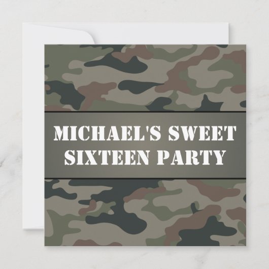 Army Style Sweet 16 Birthday Party Invitation Kaart (Voorkant)