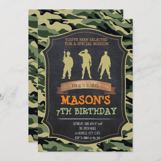 Army verjaardagsfeestje uitnodiging (Voorkant / Achterkant)