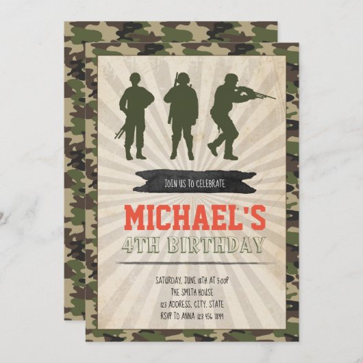 Army verjaardagsfeestje uitnodiging (Voorkant / Achterkant)