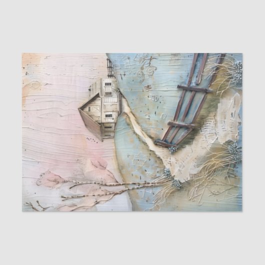 ARMZALIGE BOERDERIJ IN PASTELS DECOUPAGE TISSUEPAP TISSUEPAPIER (Voorkant)