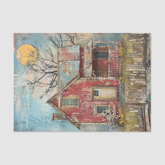 ARMZALIGE RODE BOERDERIJ GEMENGDE MEDIA DECOUPAGE TISSUEPAPIER (Voorkant)