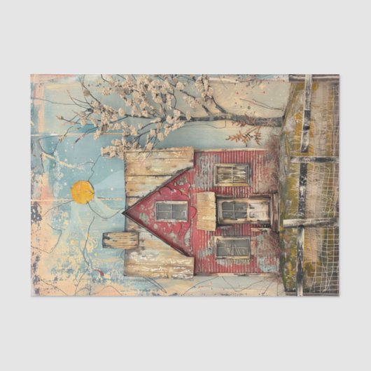 ARMZALIGE RODE BOERDERIJ GEMENGDE MEDIA DECOUPAGE TISSUEPAPIER (Voorkant)