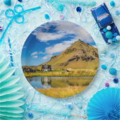 Arnarstapi Amtmansshus en de berg Stapafell, IJsla Papieren Bordje (Feest)