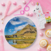 Arnarstapi Amtmansshus en de berg Stapafell, IJsla Papieren Bordje (Feest)