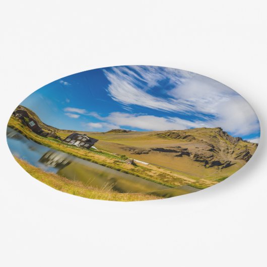 Arnarstapi Amtmansshus en de berg Stapafell, IJsla Papieren Bordje (Gekanteld)