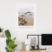 Arnia beach in Spain, neutral aesthetic beach Poster (Thuiskantoor)