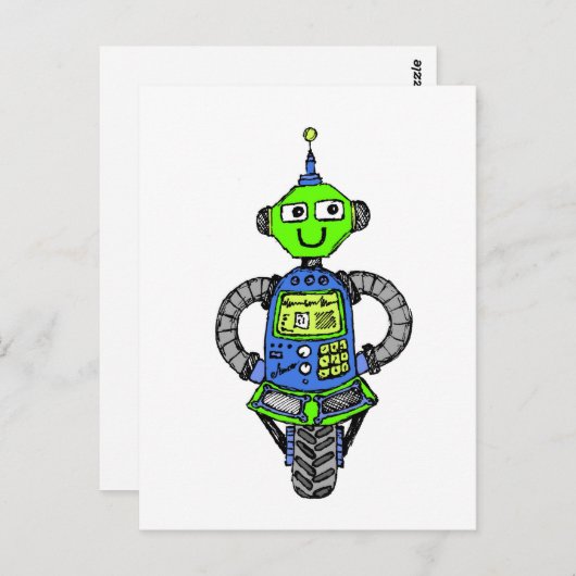 Arnie robot, blauw en groen briefkaart (Voorkant / Achterkant)