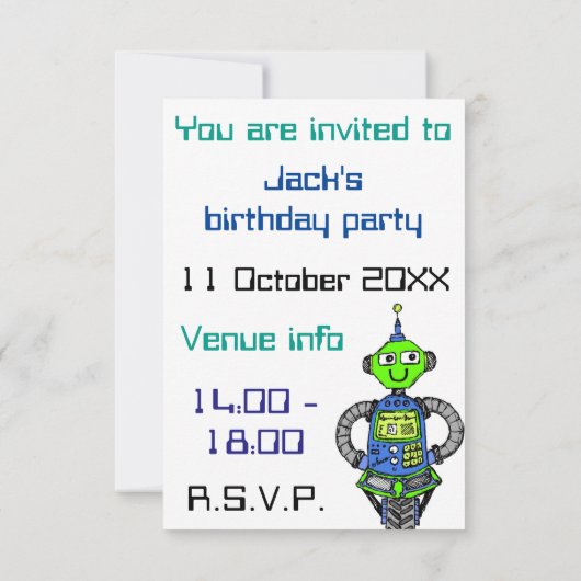 Arnie robot, blauw en groen kaart (Achterkant)