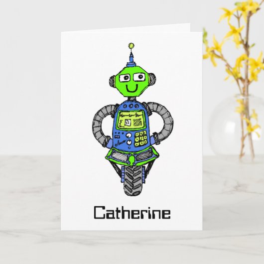 Arnie robot, blauw en groen kaart (Gele Bloem)