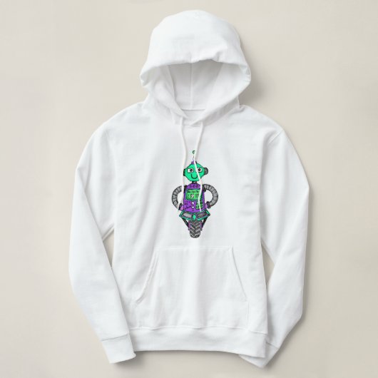 Arnie robot, paars en groen hoodie (Design voorkant)